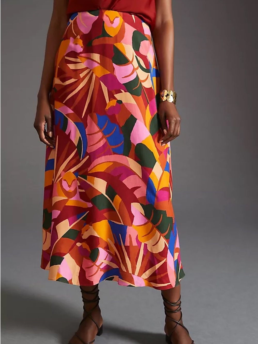 Anthropologie Farm Rio Satin floral orange pink blue slip